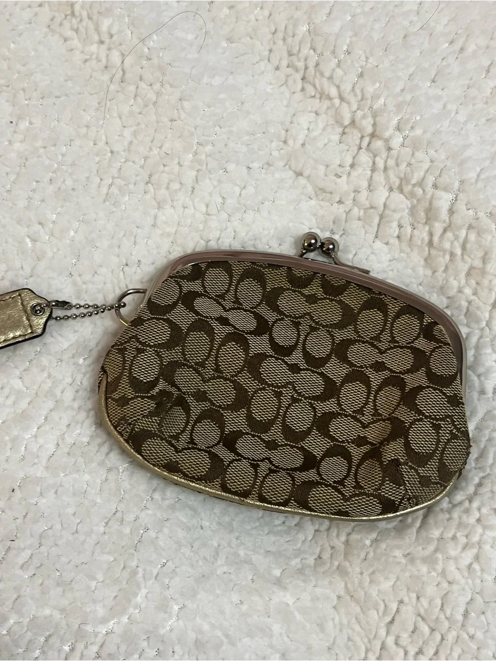 Coach Brown Signature Canvas Kiss-Lock Card & Coin Pouch
